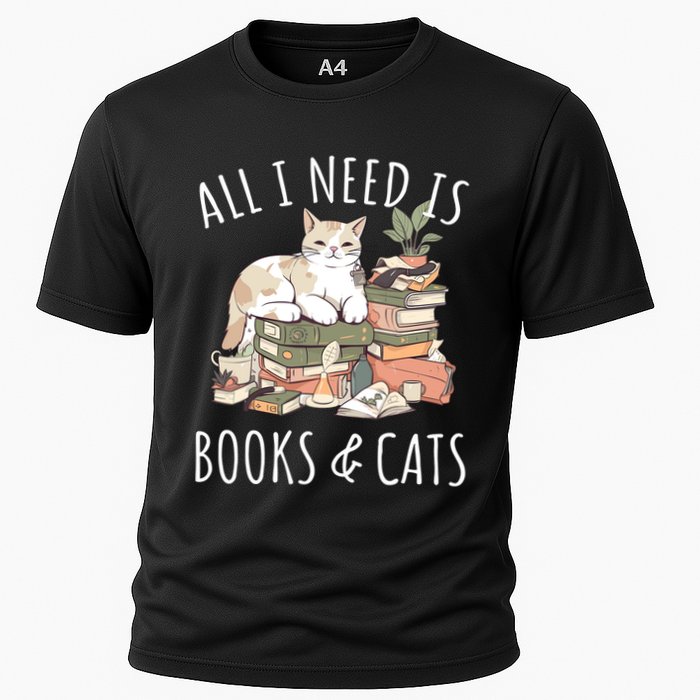 All I Need Is Books & Cats Women Reading Cat Lover Cooling Performance Crew T-Shirt