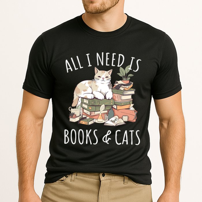 All I Need Is Books & Cats Women Reading Cat Lover Cooling Performance Crew T-Shirt