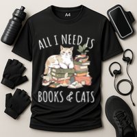 All I Need Is Books & Cats Women Reading Cat Lover Cooling Performance Crew T-Shirt