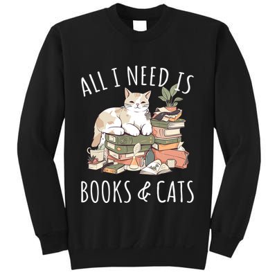 All I Need Is Books & Cats Women Reading Cat Lover Sweatshirt
