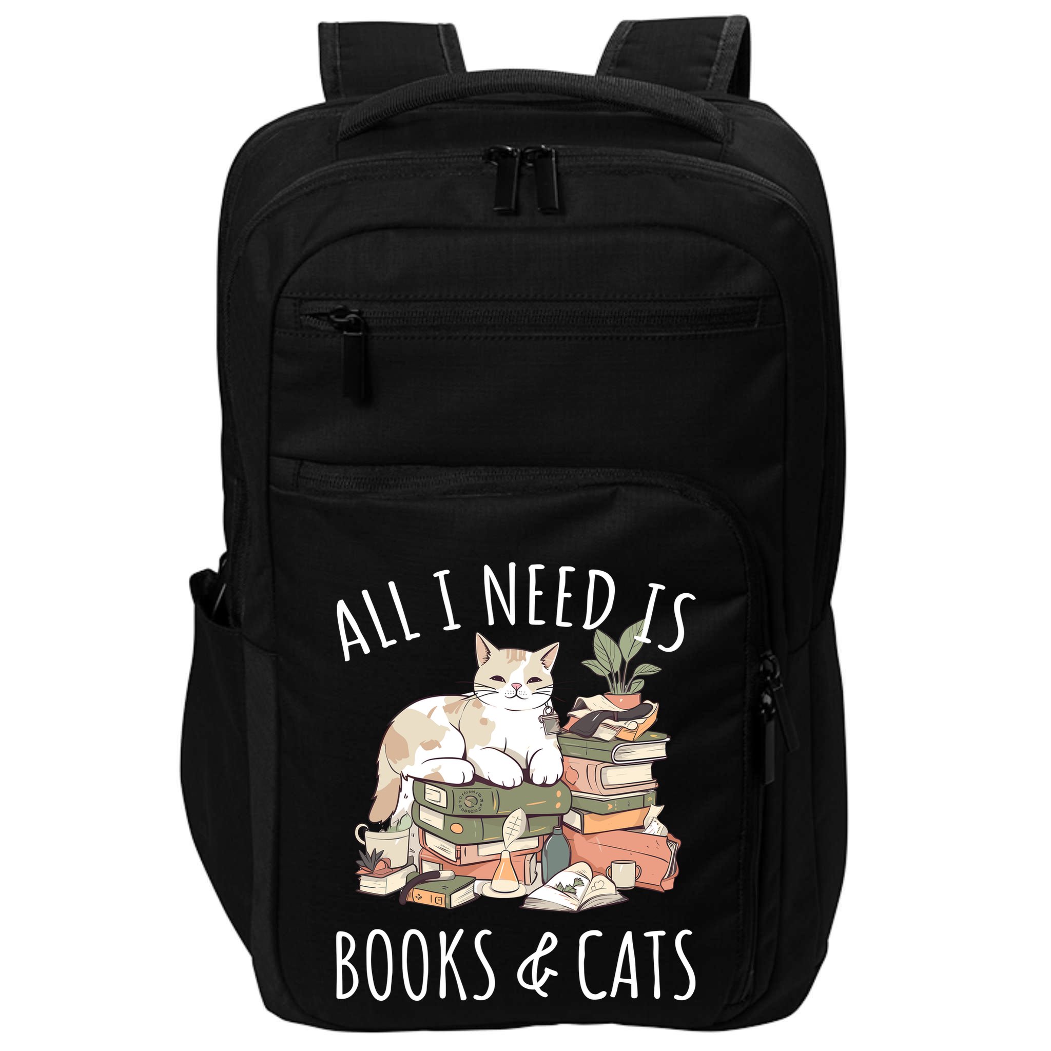 All I Need Is Books & Cats Women Reading Cat Lover Impact Tech Backpack