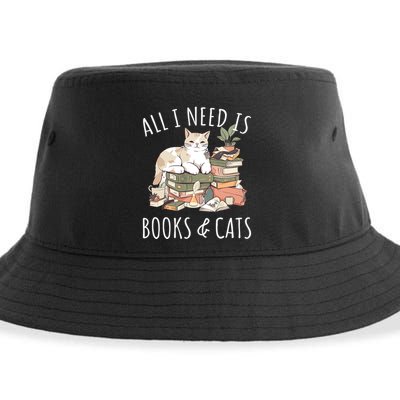 All I Need Is Books & Cats Women Reading Cat Lover Sustainable Bucket Hat