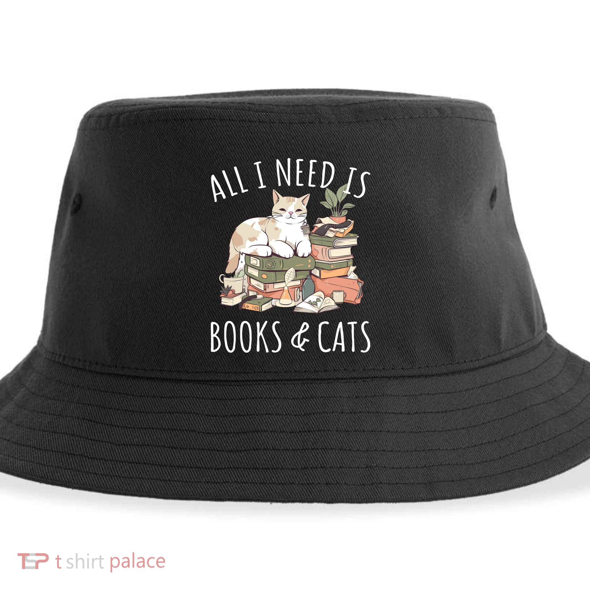All I Need Is Books & Cats Women Reading Cat Lover Sustainable Bucket Hat