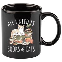 All I Need Is Books & Cats Women Reading Cat Lover 11oz C Handle Ceramic Mug