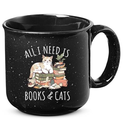 All I Need Is Books & Cats Women Reading Cat Lover 15oz Campfire Ceramic Mug