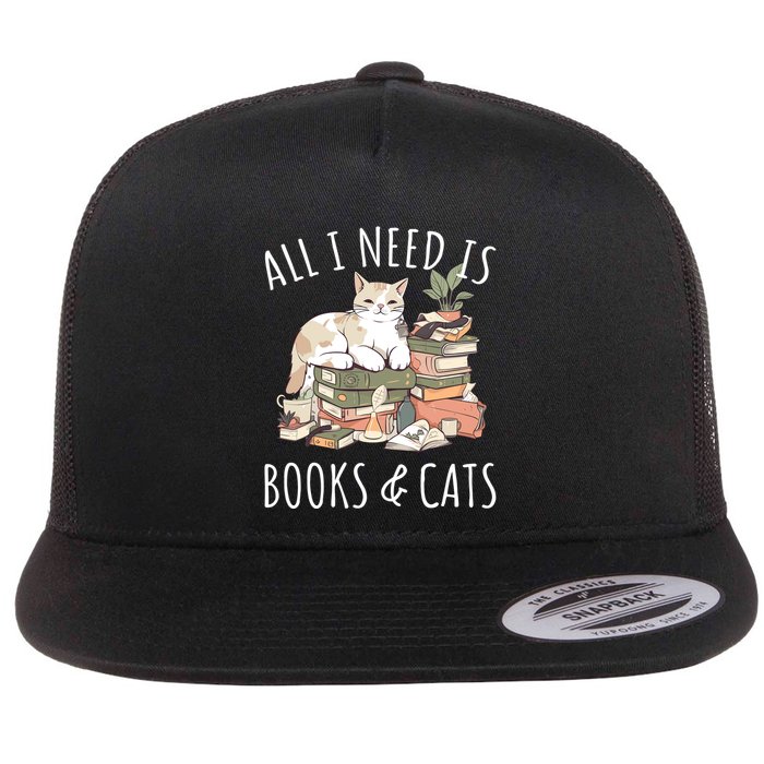 All I Need Is Books & Cats Women Reading Cat Lover Flat Bill Trucker Hat