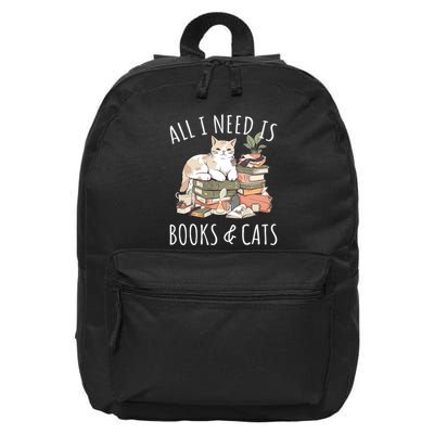 All I Need Is Books & Cats Women Reading Cat Lover 16 in Basic Backpack
