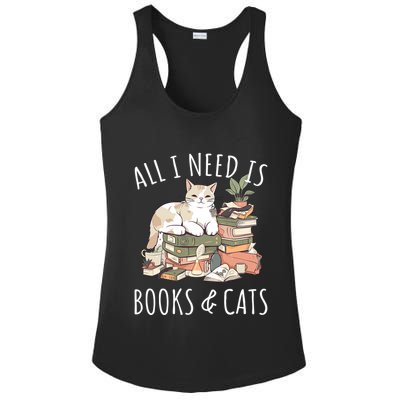 All I Need Is Books & Cats Women Reading Cat Lover Ladies PosiCharge Competitor Racerback Tank