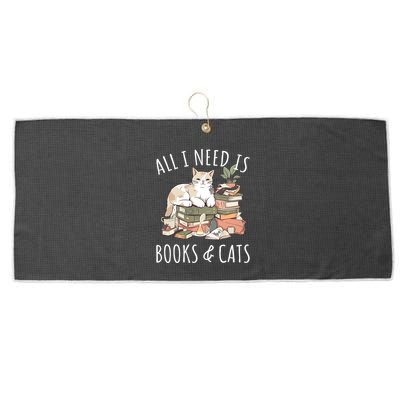 All I Need Is Books & Cats Women Reading Cat Lover Large Microfiber Waffle Golf Towel