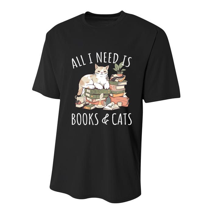 All I Need Is Books & Cats Women Reading Cat Lover Youth Performance Sprint T-Shirt