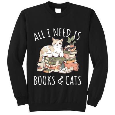 All I Need Is Books & Cats Women Reading Cat Lover Tall Sweatshirt