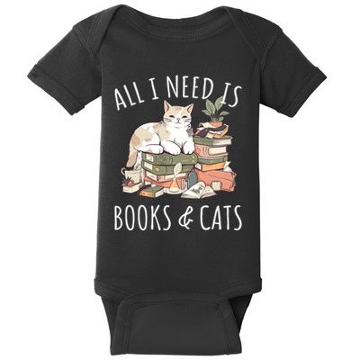 All I Need Is Books & Cats Women Reading Cat Lover Baby Bodysuit