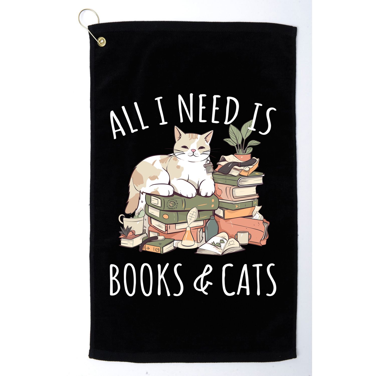 All I Need Is Books & Cats Women Reading Cat Lover Golf Towel