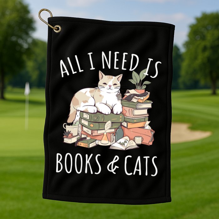 All I Need Is Books & Cats Women Reading Cat Lover Golf Towel