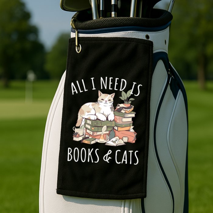 All I Need Is Books & Cats Women Reading Cat Lover Golf Towel