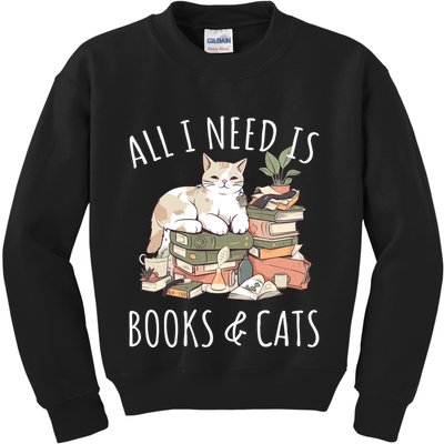 All I Need Is Books & Cats Women Reading Cat Lover Kids Sweatshirt