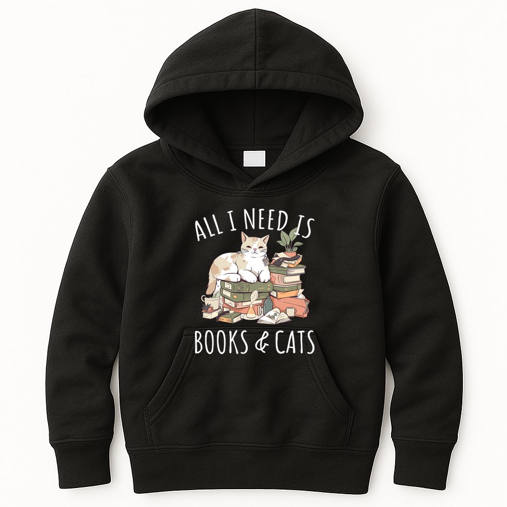 All I Need Is Books & Cats Women Reading Cat Lover Kids Hoodie