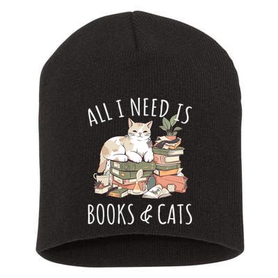 All I Need Is Books & Cats Women Reading Cat Lover Short Acrylic Beanie
