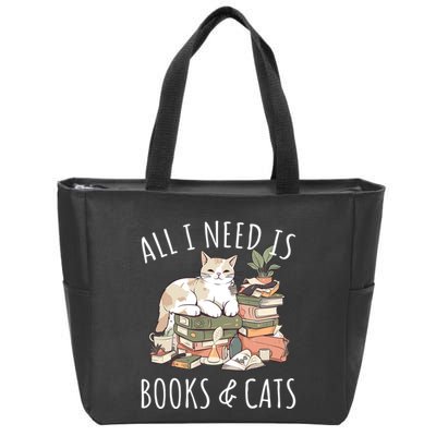 All I Need Is Books & Cats Women Reading Cat Lover Zip Tote Bag
