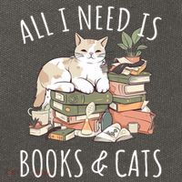 All I Need Is Books & Cats Women Reading Cat Lover Cotton Canvas Backpack