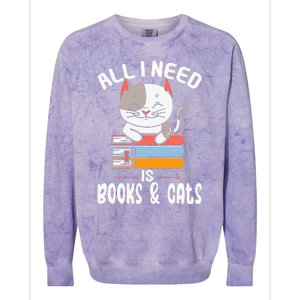 All I Need Is Books And Cats Cat Lover Kitten Reading Colorblast Crewneck Sweatshirt