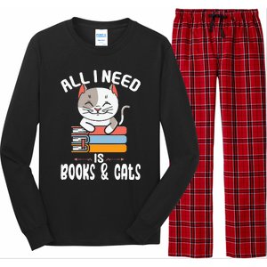 All I Need Is Books And Cats Cat Lover Kitten Reading Long Sleeve Pajama Set