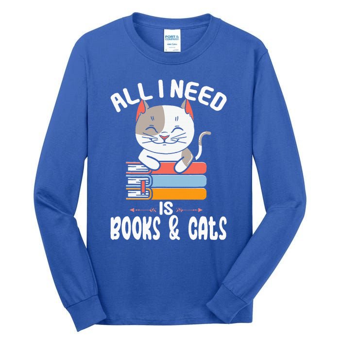 All I Need Is Books And Cats Cat Lover Kitten Reading Tall Long Sleeve T-Shirt