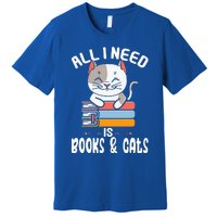 All I Need Is Books And Cats Cat Lover Kitten Reading Premium T-Shirt