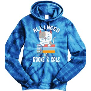 All I Need Is Books And Cats Cat Lover Kitten Reading Tie Dye Hoodie