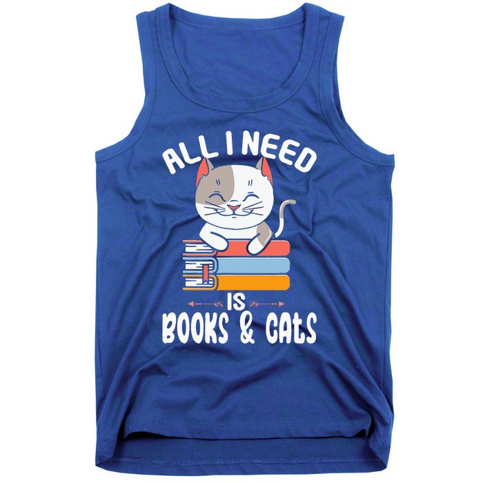 All I Need Is Books And Cats Cat Lover Kitten Reading Tank Top