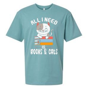 All I Need Is Books And Cats Cat Lover Kitten Reading Sueded Cloud Jersey T-Shirt