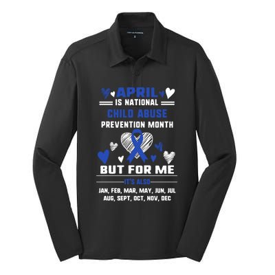 April Is National Abuse Prevention Month Awareness Blu Gift Silk Touch Performance Long Sleeve Polo