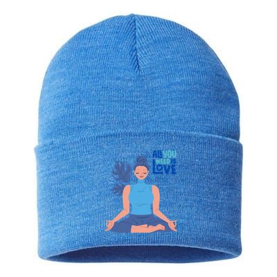 All I Need And You Need Is Love Yoga And A Dog Gift Sustainable Knit Beanie