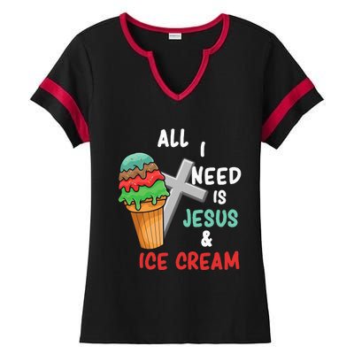 All I Need Is Jesus And Ice Cream Gift Ladies Halftime Notch Neck Tee