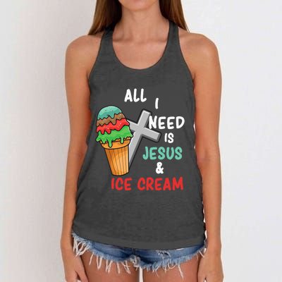 All I Need Is Jesus And Ice Cream Gift Women's Knotted Racerback Tank