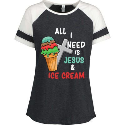 All I Need Is Jesus And Ice Cream Gift Enza Ladies Jersey Colorblock Tee