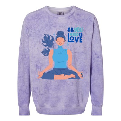 All I Need And You Need Is Love Yoga And A Dog Gift Colorblast Crewneck Sweatshirt