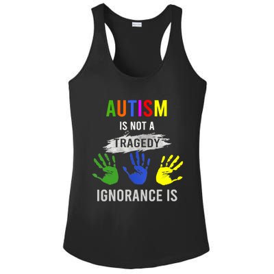 Autism Is Not A Tragedy Ignorance Is Funny Autism Ladies PosiCharge Competitor Racerback Tank