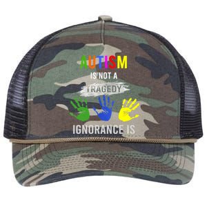 Autism Is Not A Tragedy Ignorance Is Funny Autism Retro Rope Trucker Hat Cap