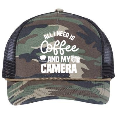 All I Need Is Coffee And My Camera Photographer Photography Gift Retro Rope Trucker Hat Cap