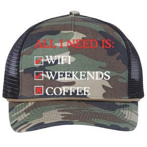 All I Need Is Wifi Weekends Coffee Retro Rope Trucker Hat Cap