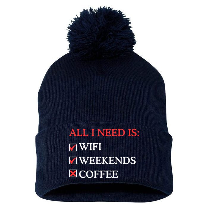 All I Need Is Wifi Weekends Coffee Pom Pom 12in Knit Beanie