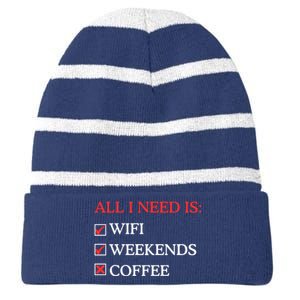 All I Need Is Wifi Weekends Coffee Striped Beanie with Solid Band