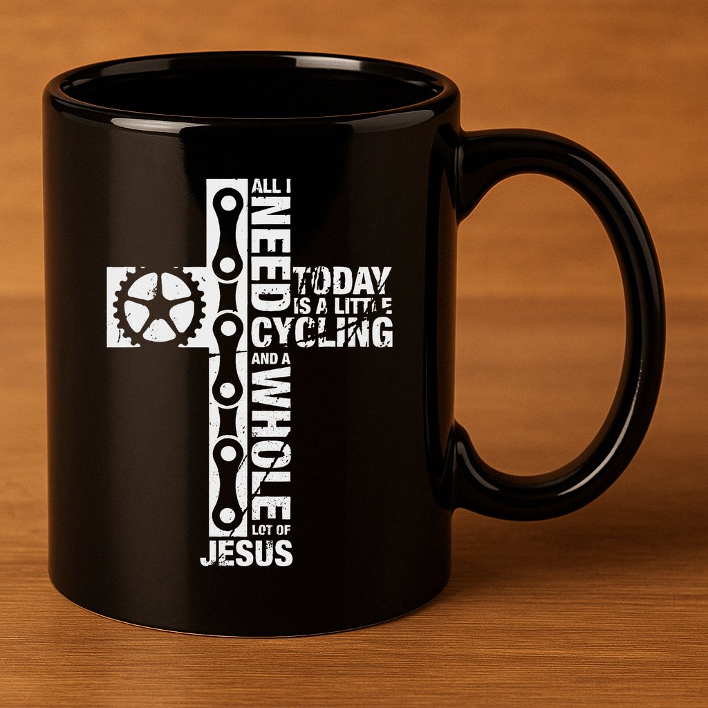 All I Need Is Cycling And Jesus Christian Religious 11oz C Handle Ceramic Mug
