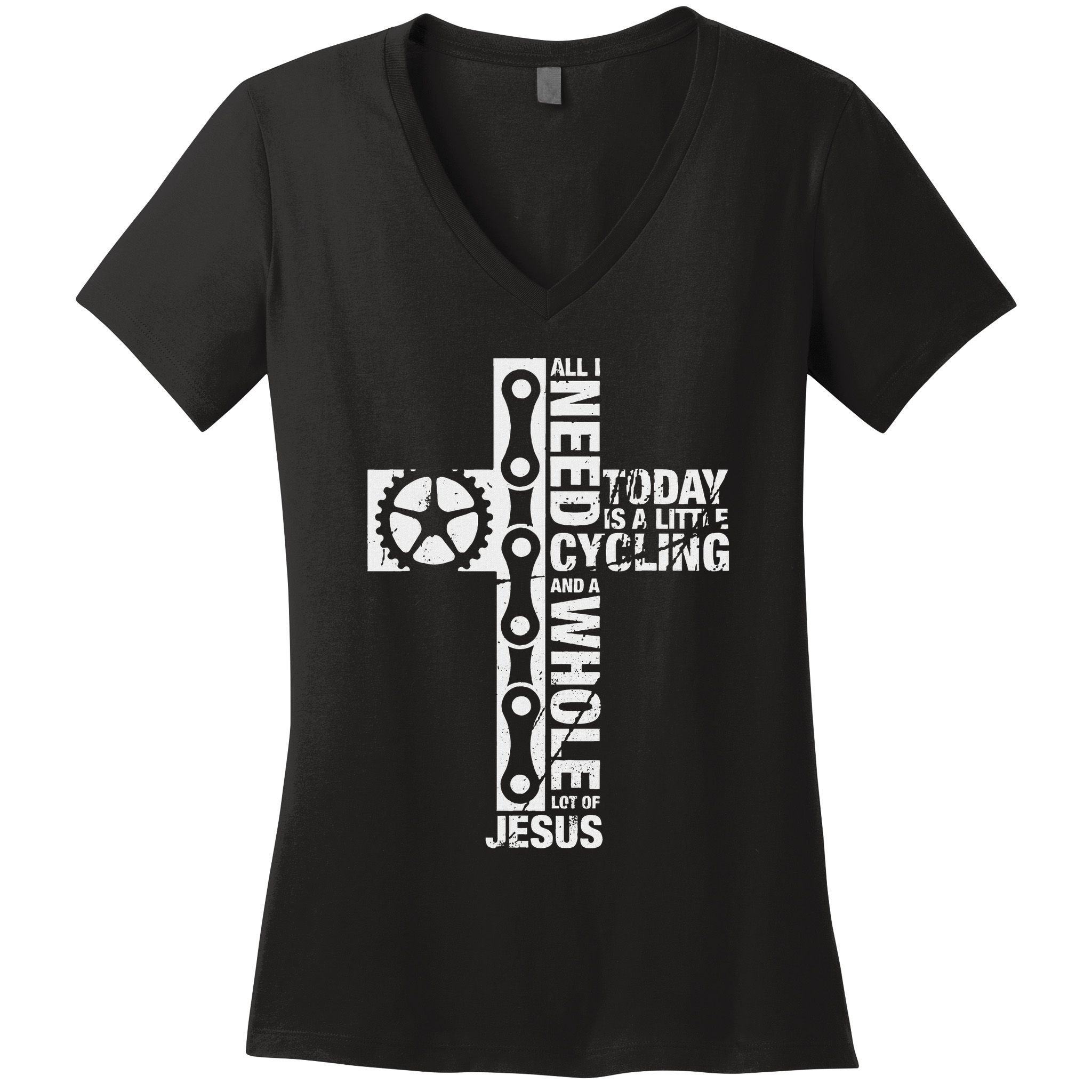 All I Need Is Cycling And Jesus Christian Religious Women's V-Neck T-Shirt