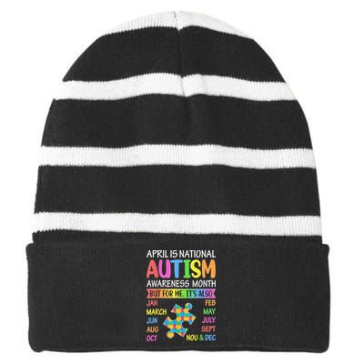 April Is National Autism Awareness Month Striped Beanie with Solid Band