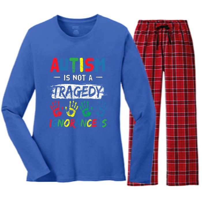 Autism Is Not A Tragedy Support Awareness Acceptance Love Cute Gift Women's Long Sleeve Flannel Pajama Set 