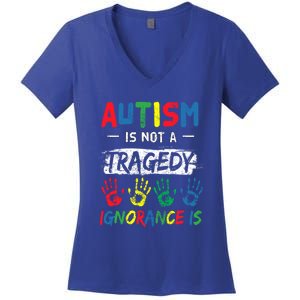 Autism Is Not A Tragedy Support Awareness Acceptance Love Cute Gift Women's V-Neck T-Shirt