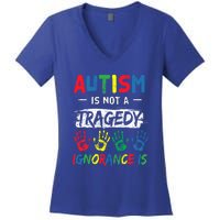 Autism Is Not A Tragedy Support Awareness Acceptance Love Cute Gift Women's V-Neck T-Shirt