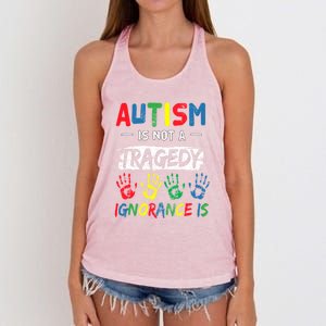 Autism Is Not A Tragedy Support Awareness Acceptance Love Cute Gift Women's Knotted Racerback Tank